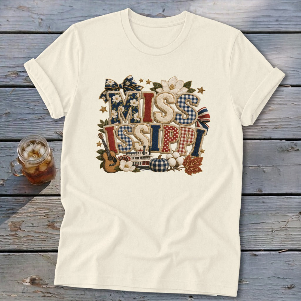 Mississippi Faux Chenille Fall Patch Softstyle Tee
