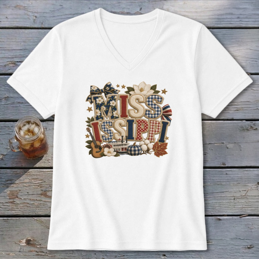 Mississippi Faux Chenille Fall Patch V-neck