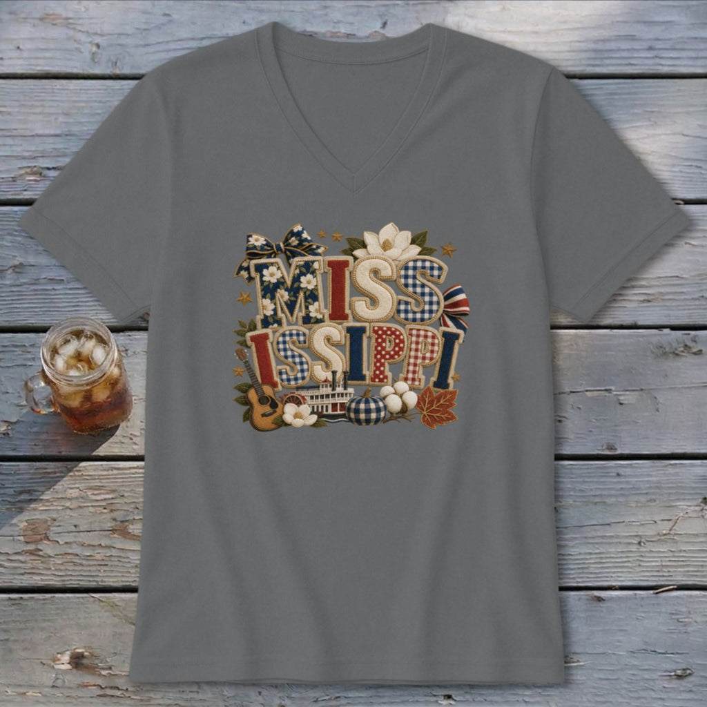Mississippi Faux Chenille Fall Patch V-neck