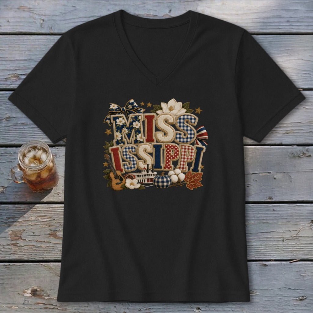 Mississippi Faux Chenille Fall Patch V-neck