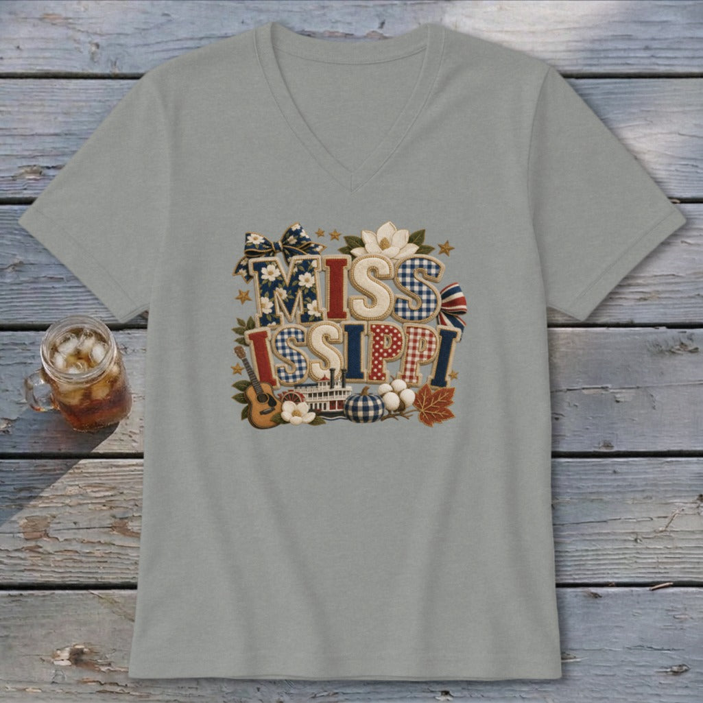 Mississippi Faux Chenille Fall Patch V-neck