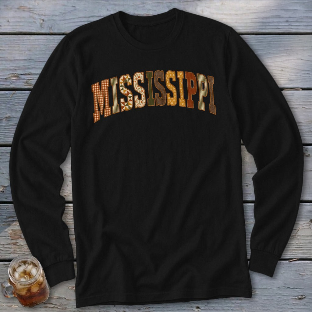 Mississippi Faux Embroidery Letters Long Sleeve Tee