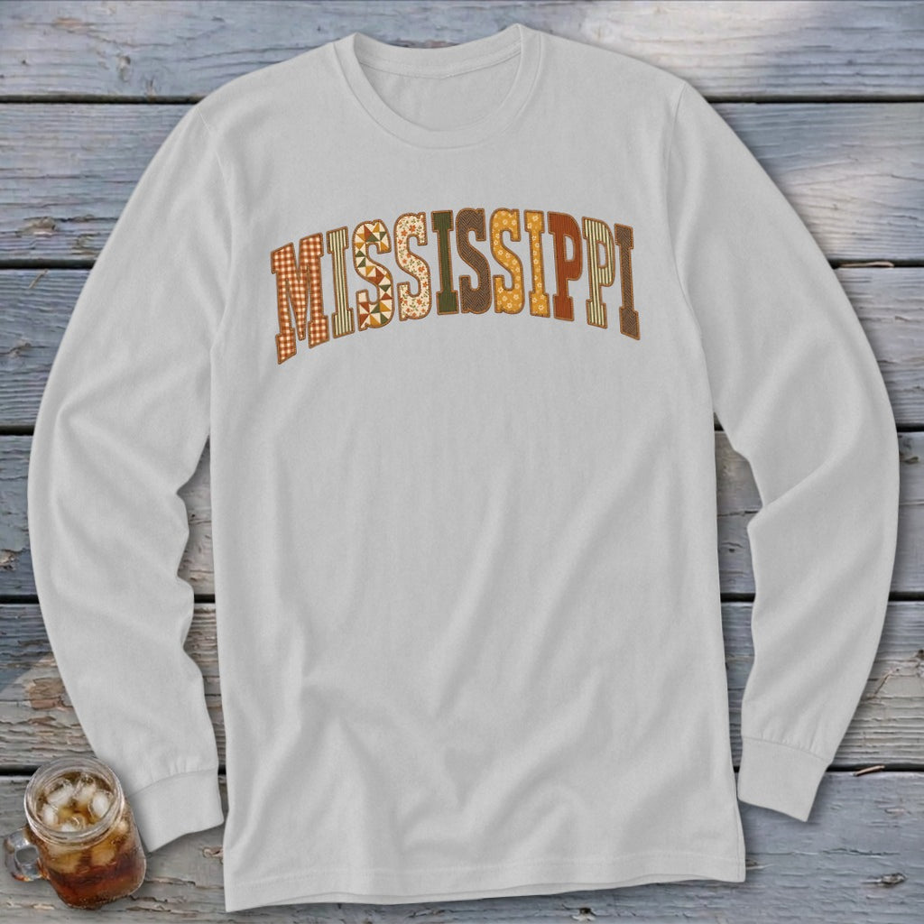Mississippi Faux Embroidery Letters Long Sleeve Tee