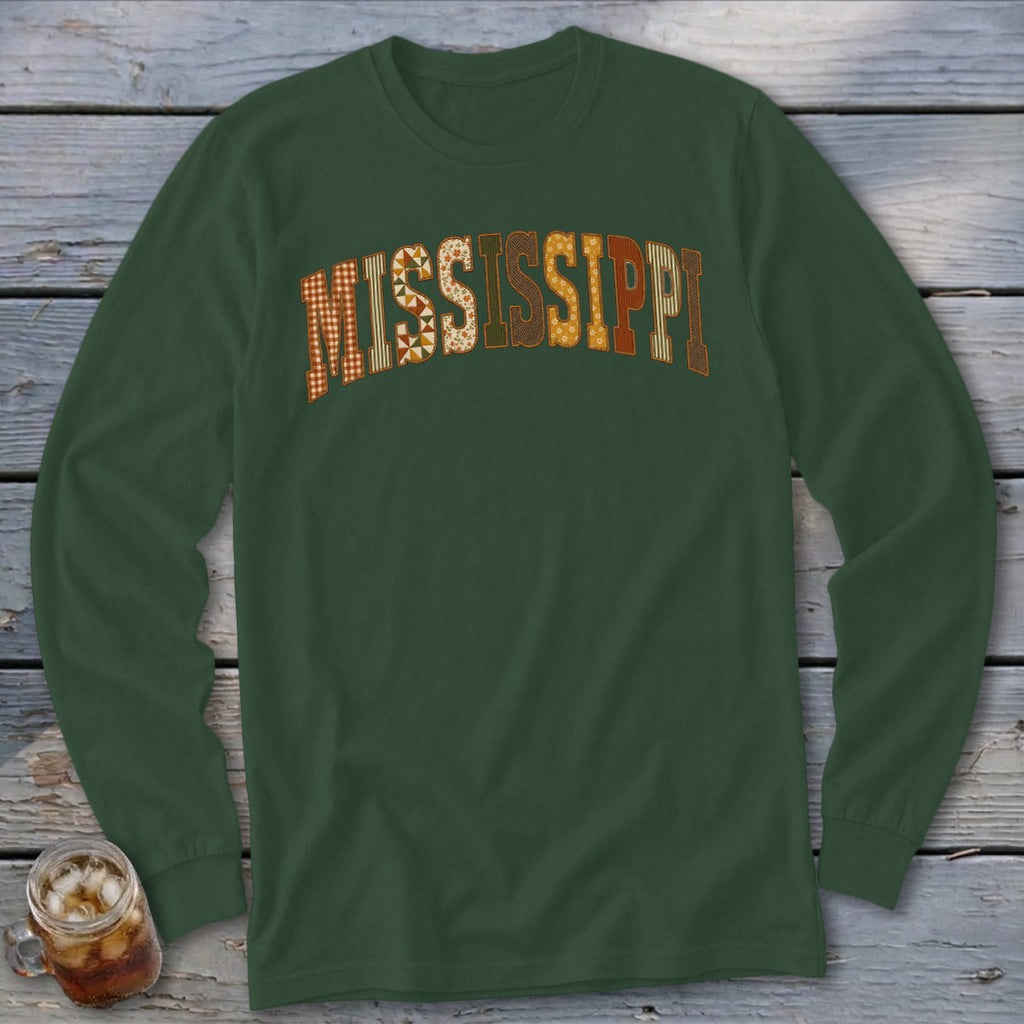 Mississippi Faux Embroidery Letters Long Sleeve Tee