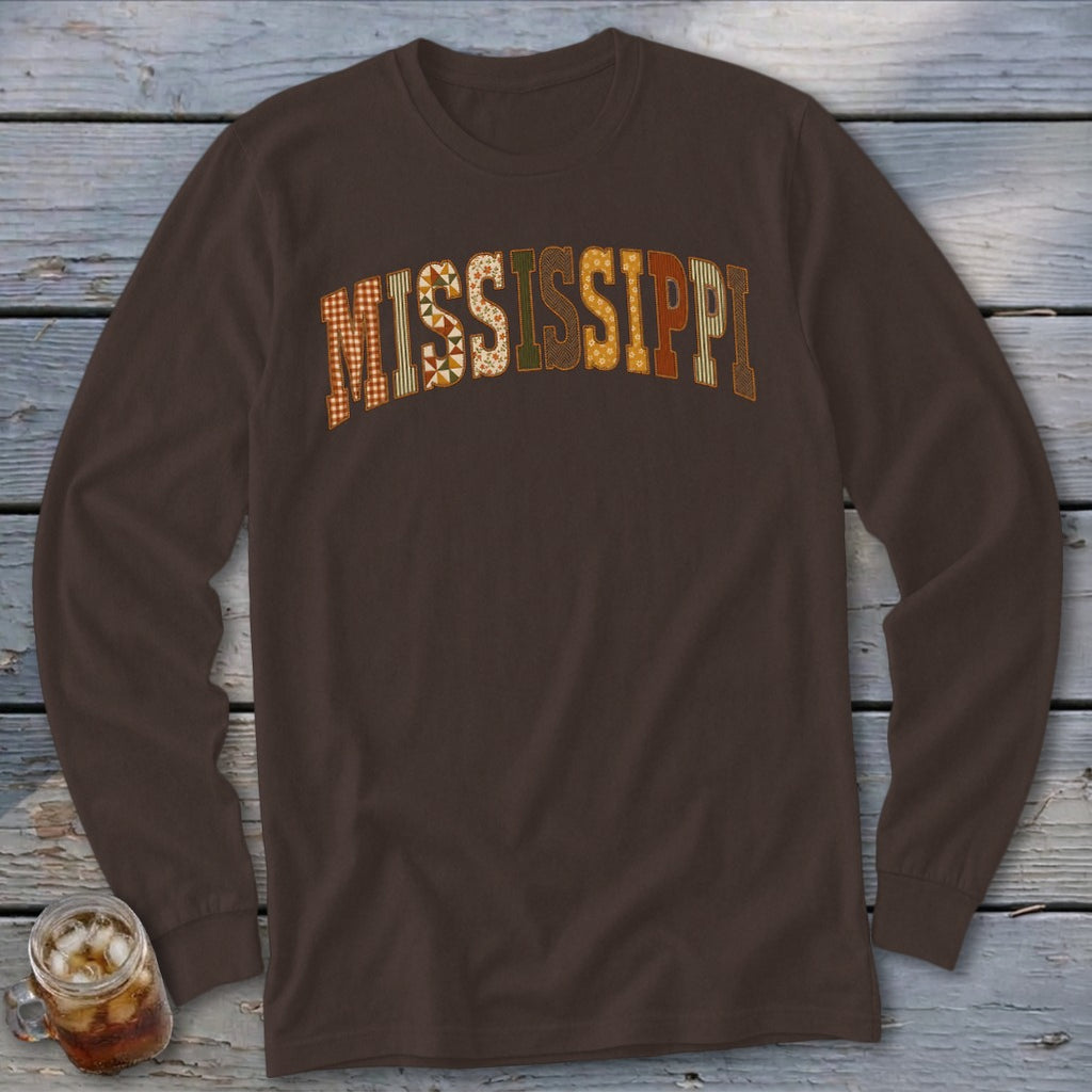 Mississippi Faux Embroidery Letters Long Sleeve Tee