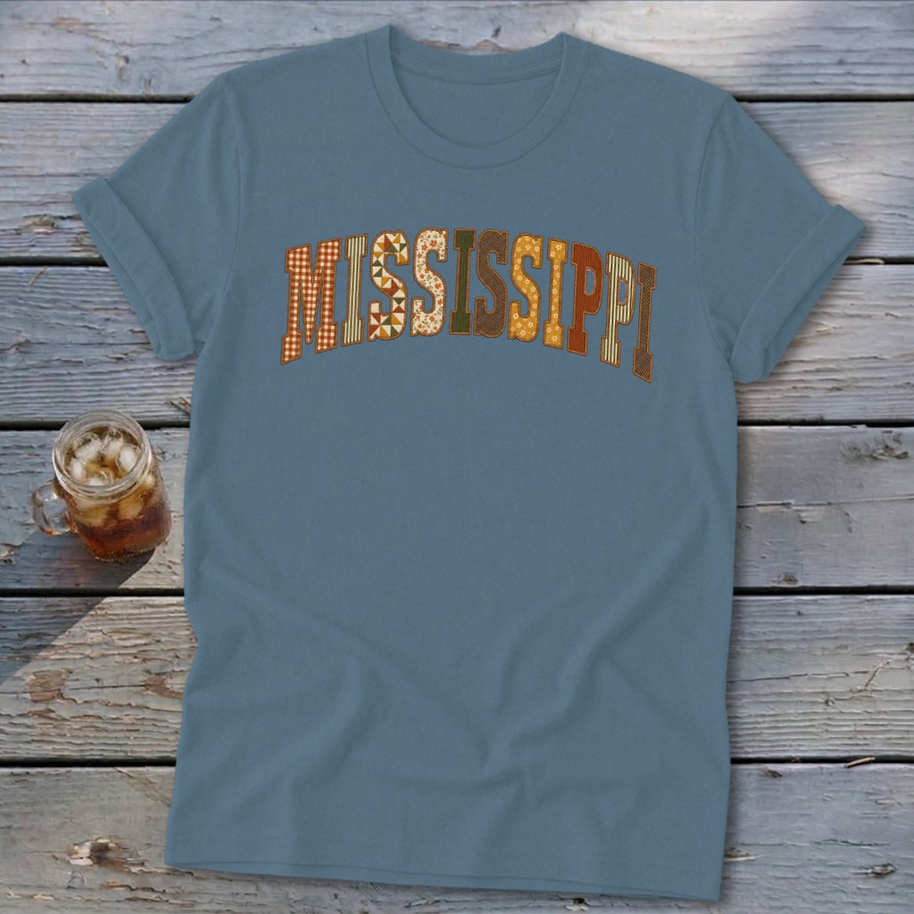 Mississippi Faux Embroidery Letters Softstyle Tee