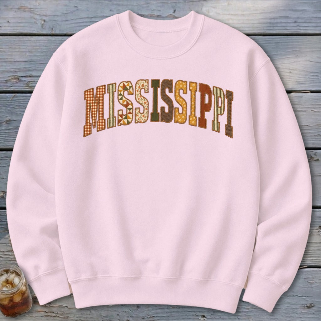 Mississippi Faux Embroidery Letters Sweatshirt