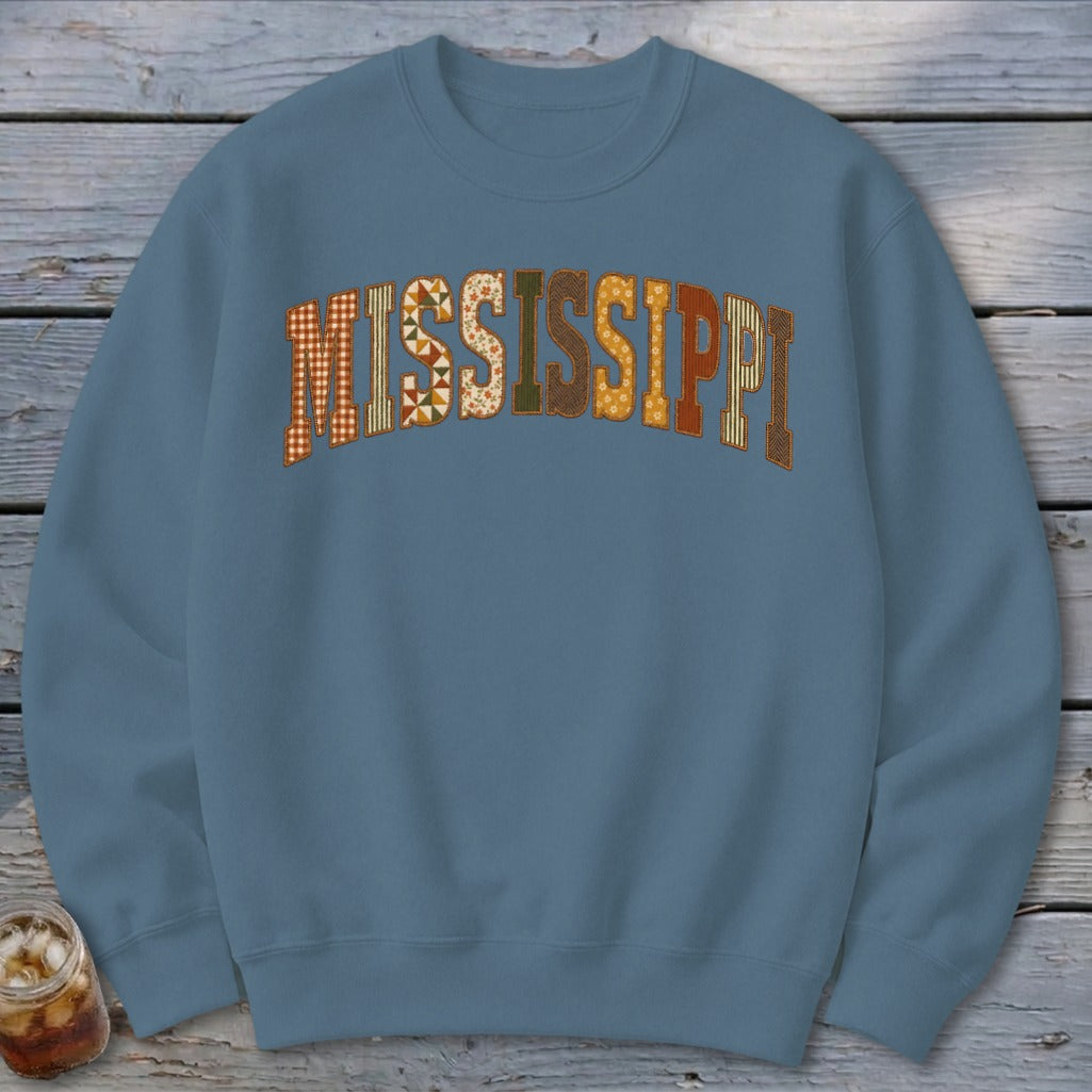 Mississippi Faux Embroidery Letters Sweatshirt
