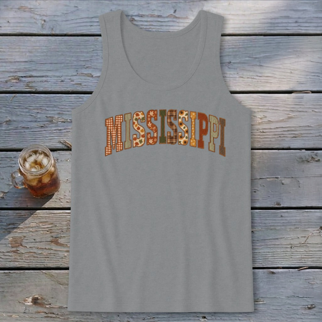 Mississippi Faux Embroidery Letters Tank Top