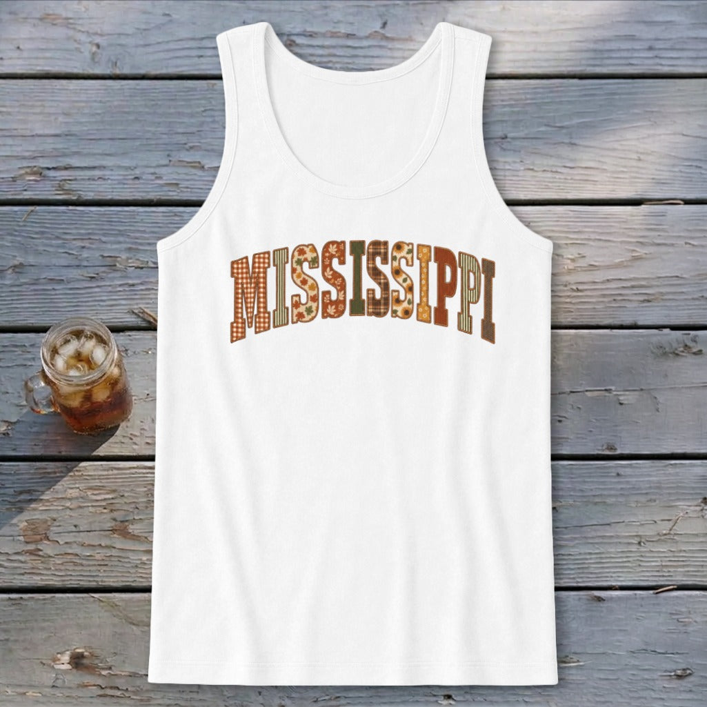 Mississippi Faux Embroidery Letters Tank Top