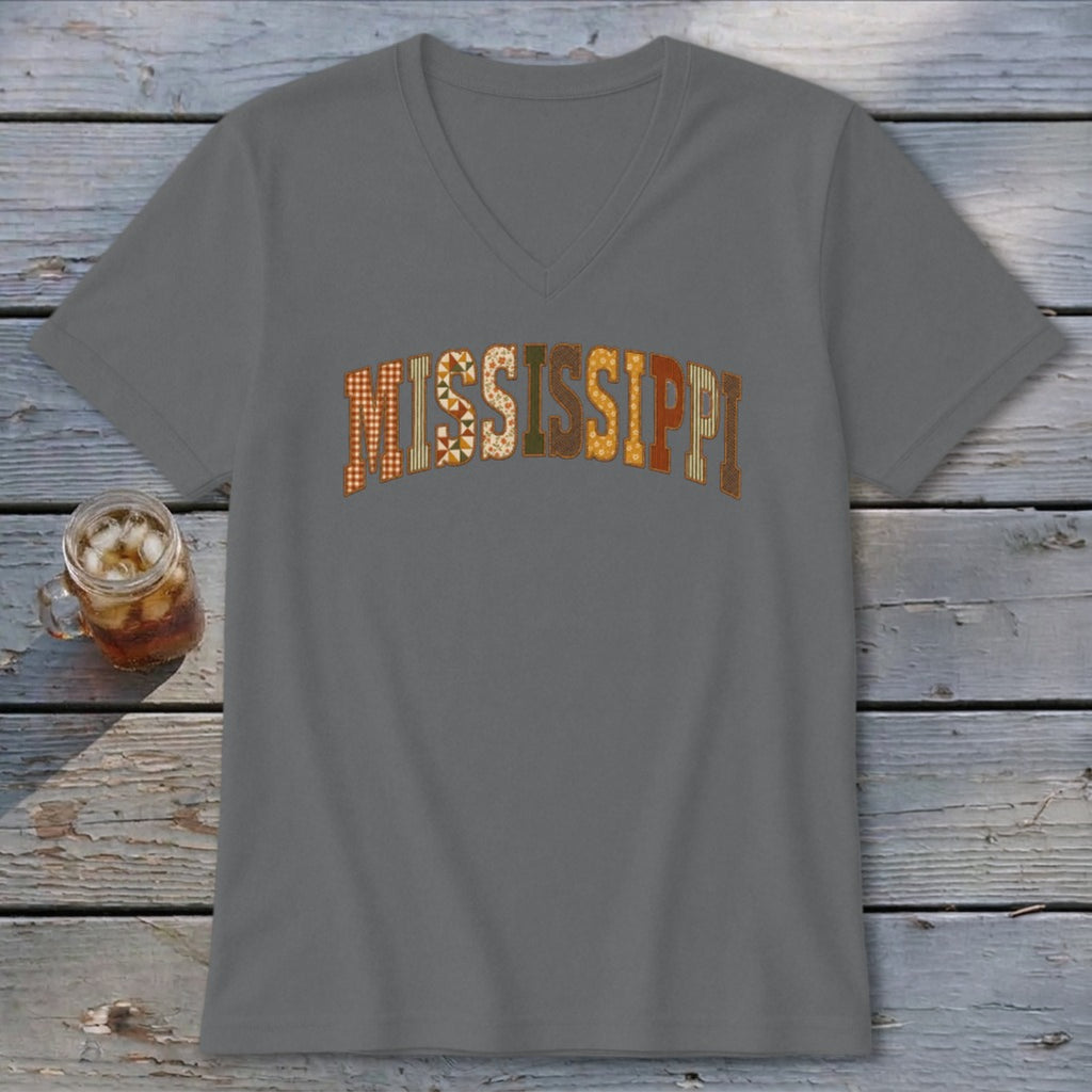 Mississippi Faux Embroidery Letters V-neck