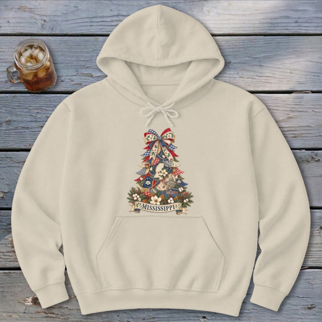 Mississippi Faux Patchwork Christmas Tree Hoodie