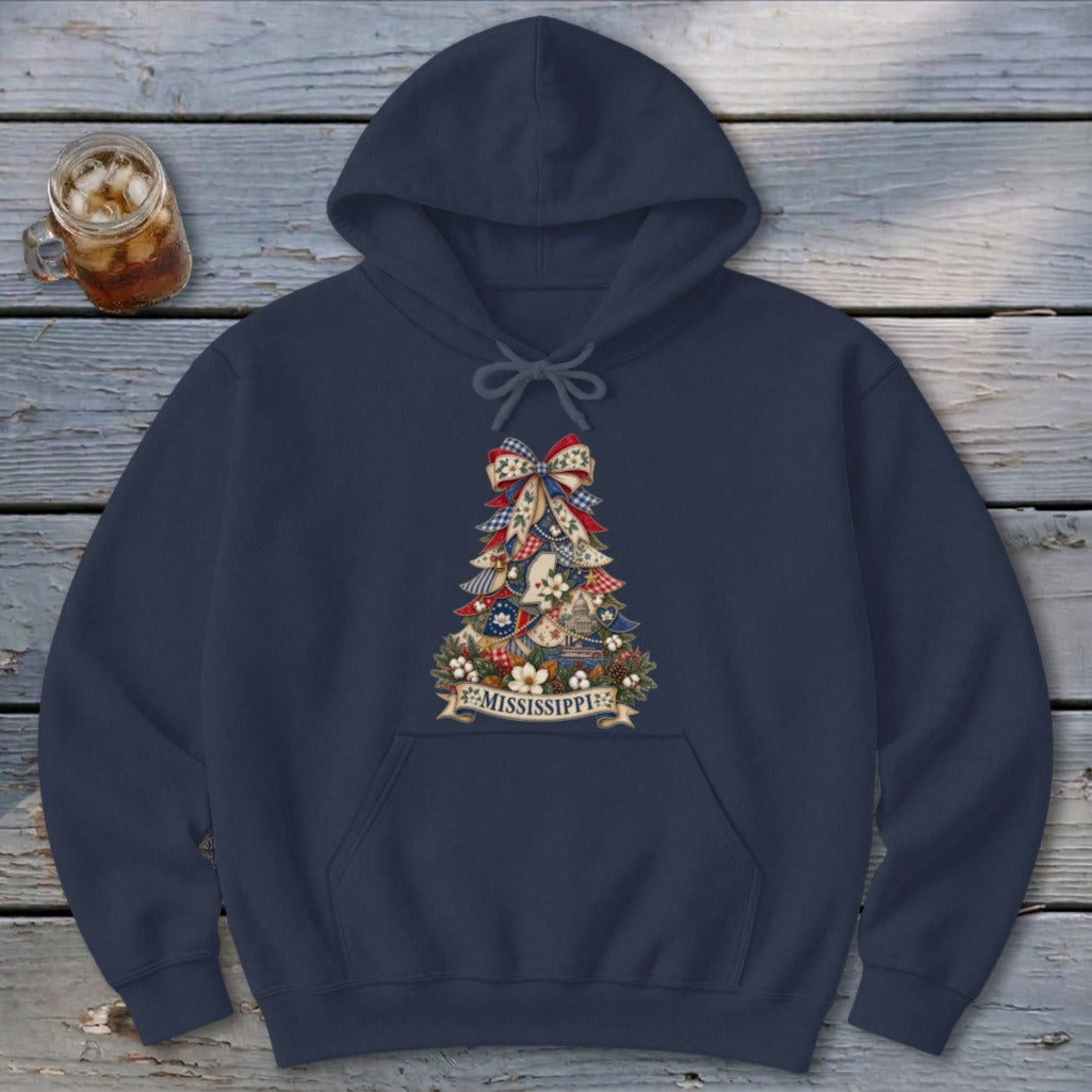 Mississippi Faux Patchwork Christmas Tree Hoodie