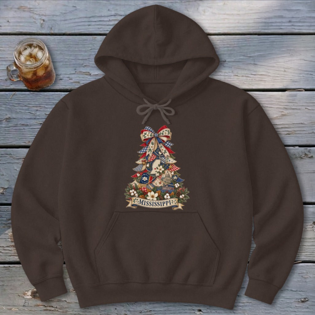 Mississippi Faux Patchwork Christmas Tree Hoodie