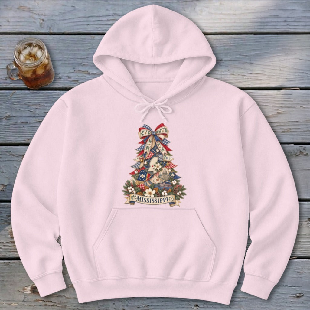 Mississippi Faux Patchwork Christmas Tree Hoodie