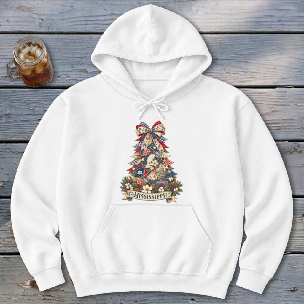 Mississippi Faux Patchwork Christmas Tree Hoodie