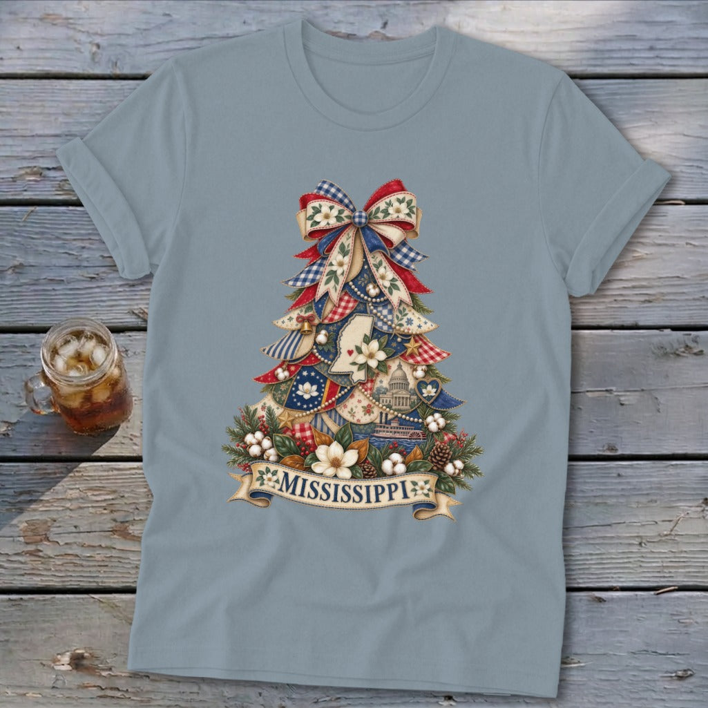 Mississippi Faux Patchwork Christmas Tree Softstyle Tee