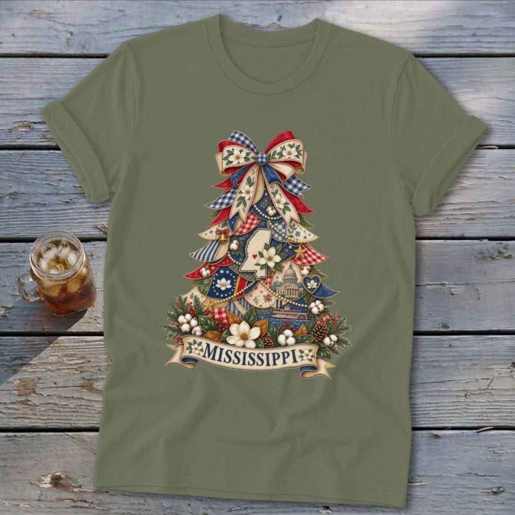 Mississippi Faux Patchwork Christmas Tree Softstyle Tee