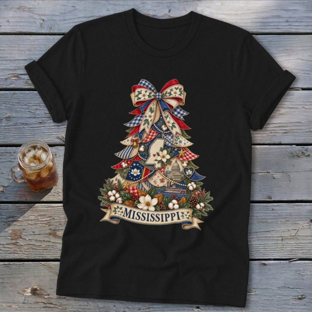 Mississippi Faux Patchwork Christmas Tree Softstyle Tee