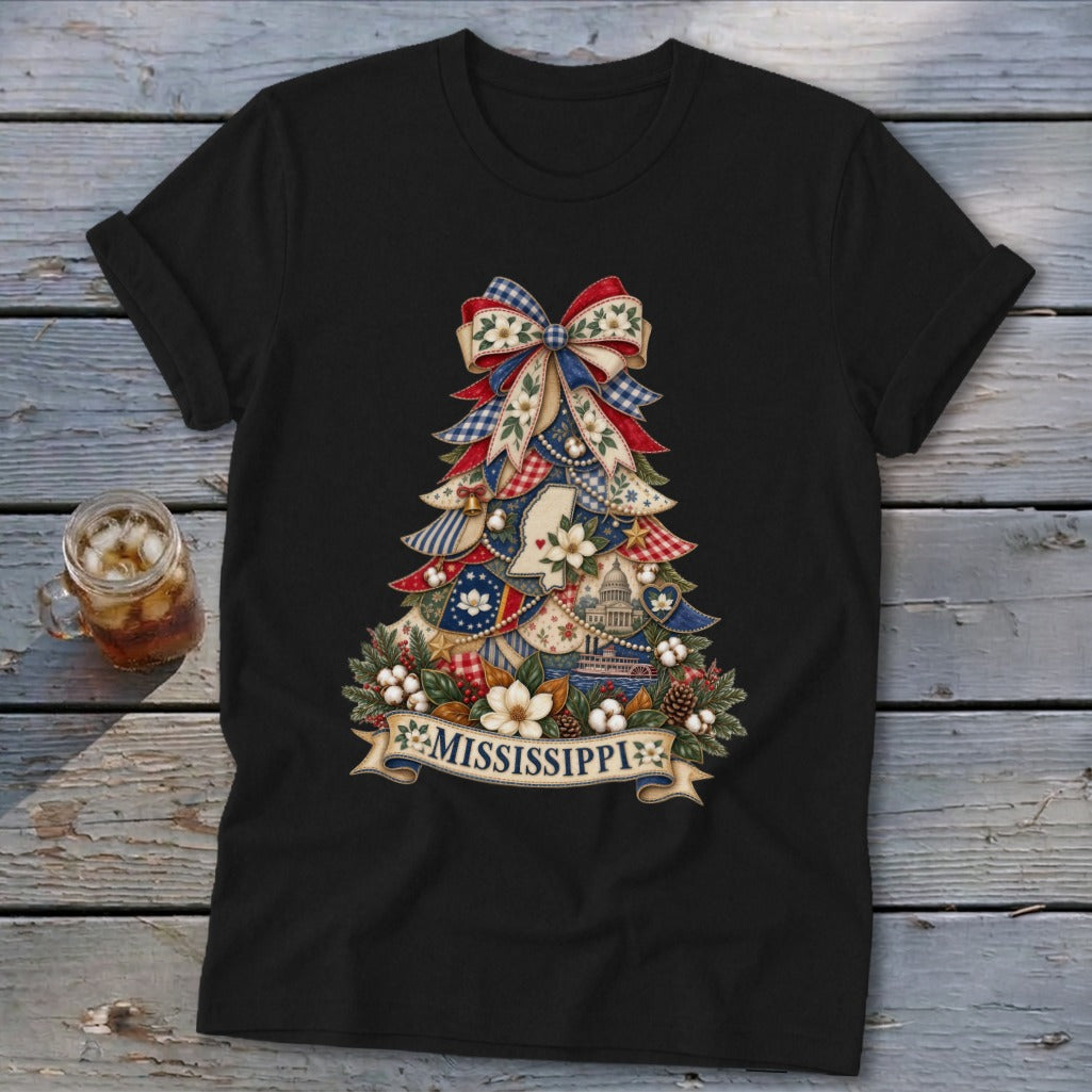 Mississippi Faux Patchwork Christmas Tree Softstyle Tee