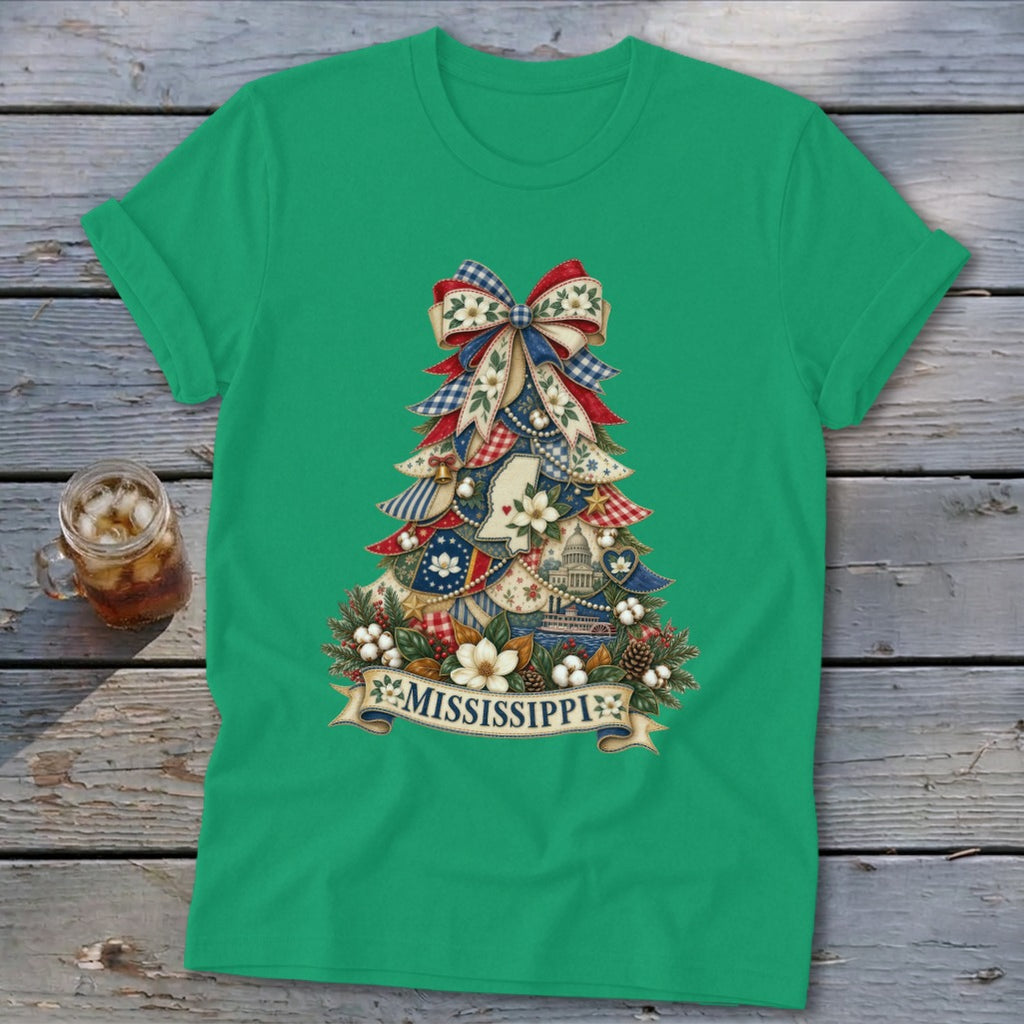 Mississippi Faux Patchwork Christmas Tree Softstyle Tee