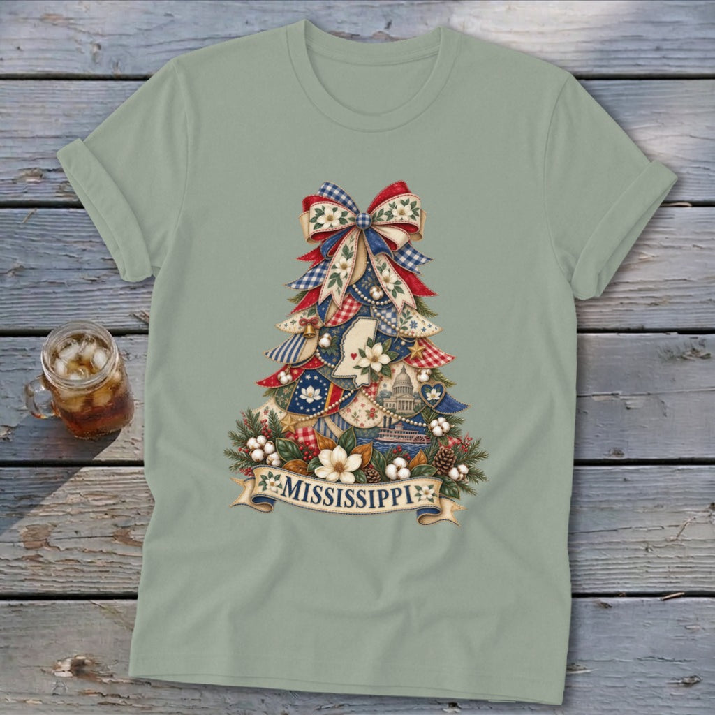 Mississippi Faux Patchwork Christmas Tree Softstyle Tee
