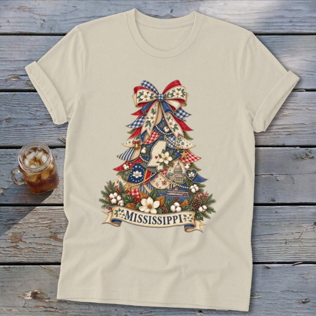 Mississippi Faux Patchwork Christmas Tree Softstyle Tee