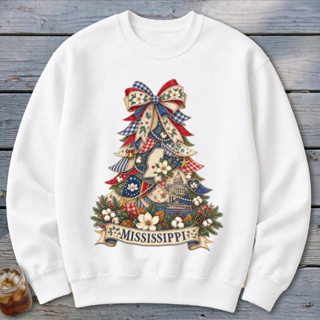 Mississippi Faux Patchwork Christmas Tree Sweatshirt