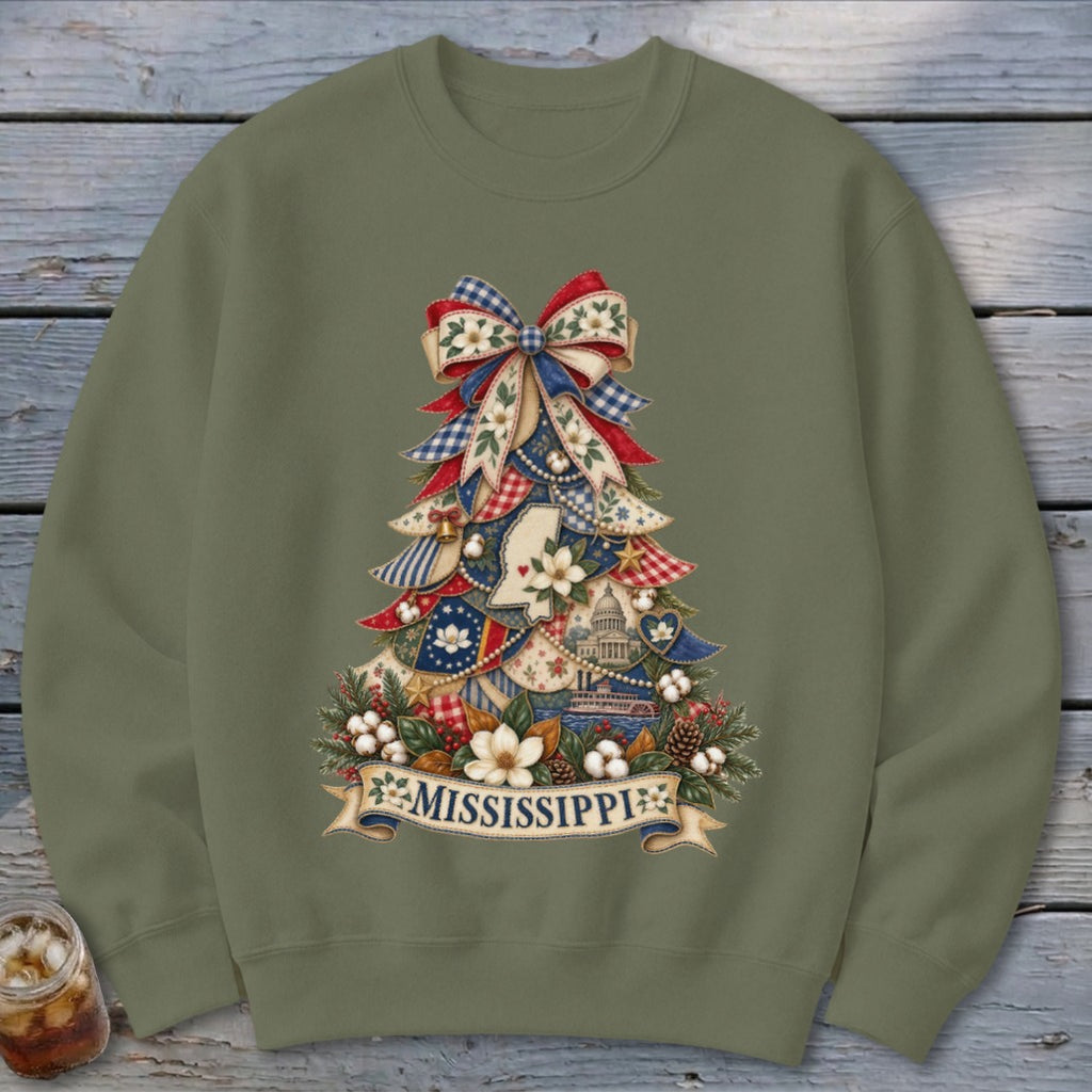 Mississippi Faux Patchwork Christmas Tree Sweatshirt