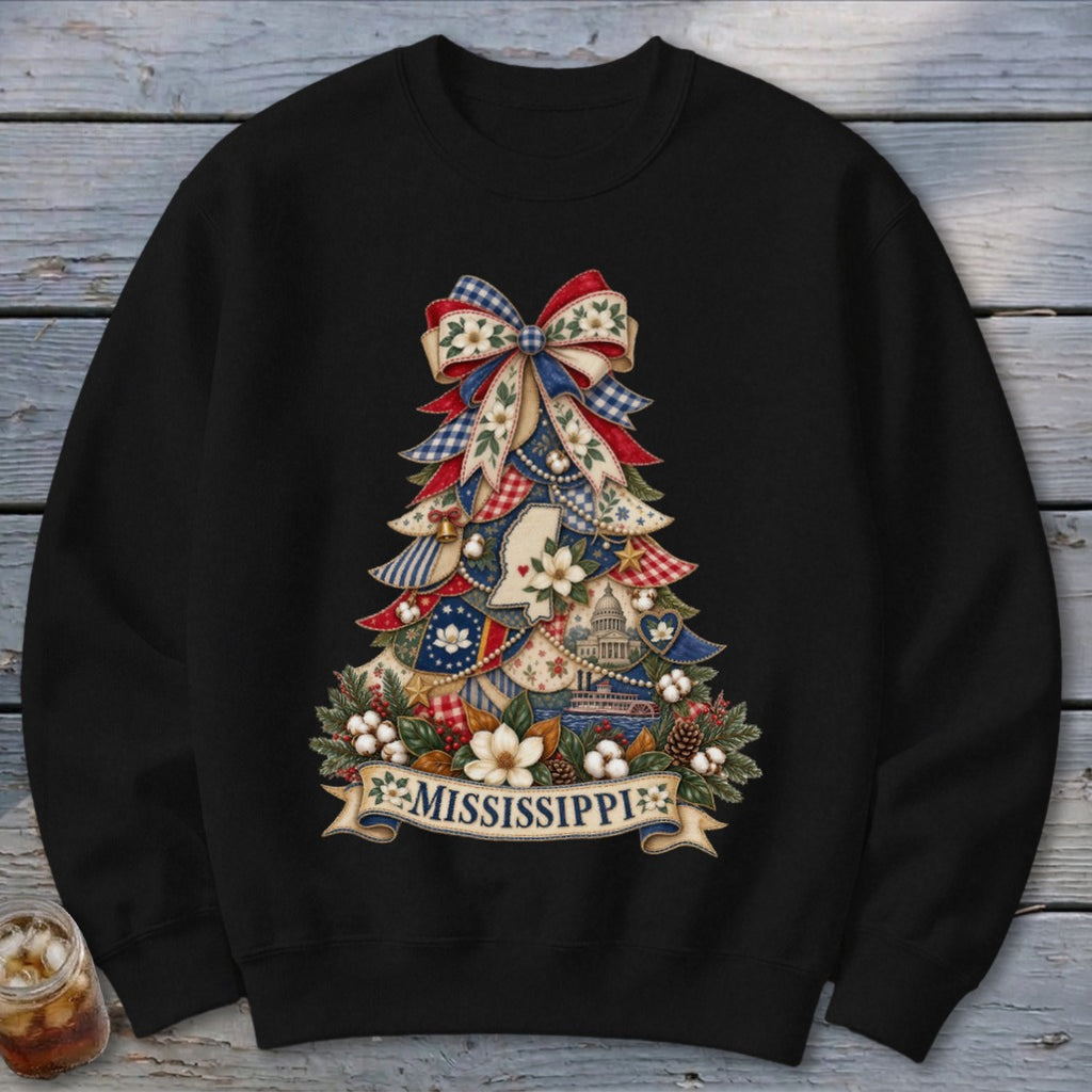 Mississippi Faux Patchwork Christmas Tree Sweatshirt
