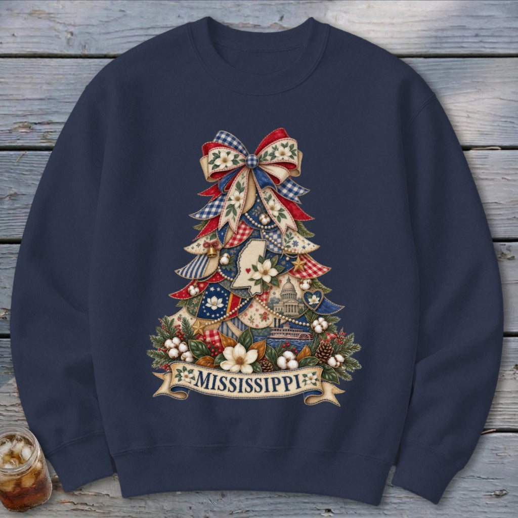 Mississippi Faux Patchwork Christmas Tree Sweatshirt