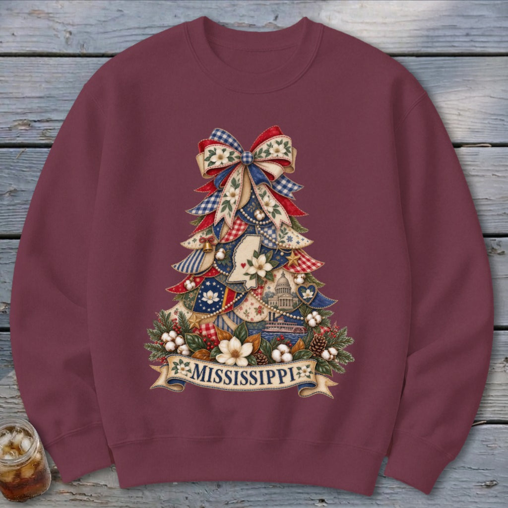 Mississippi Faux Patchwork Christmas Tree Sweatshirt