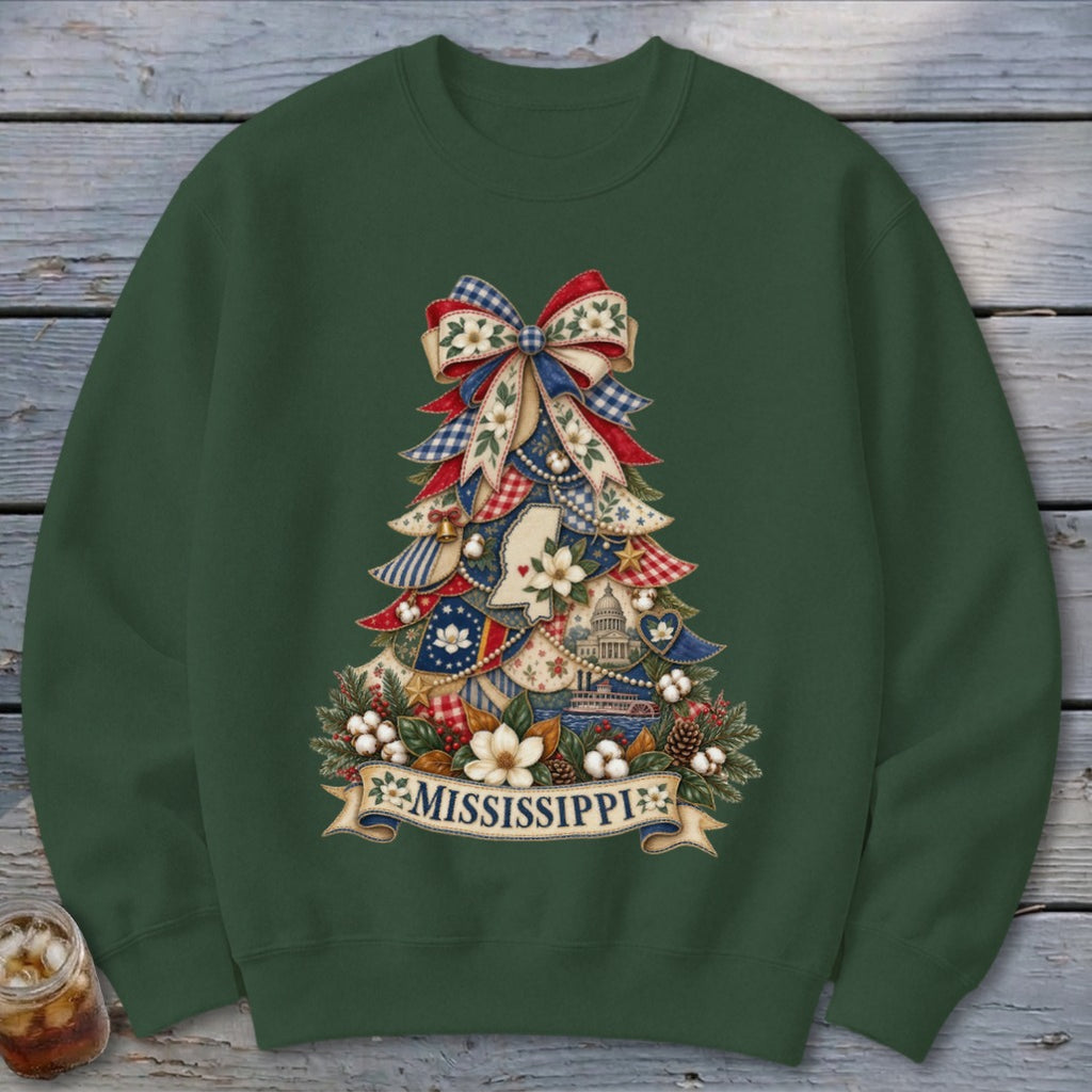 Mississippi Faux Patchwork Christmas Tree Sweatshirt