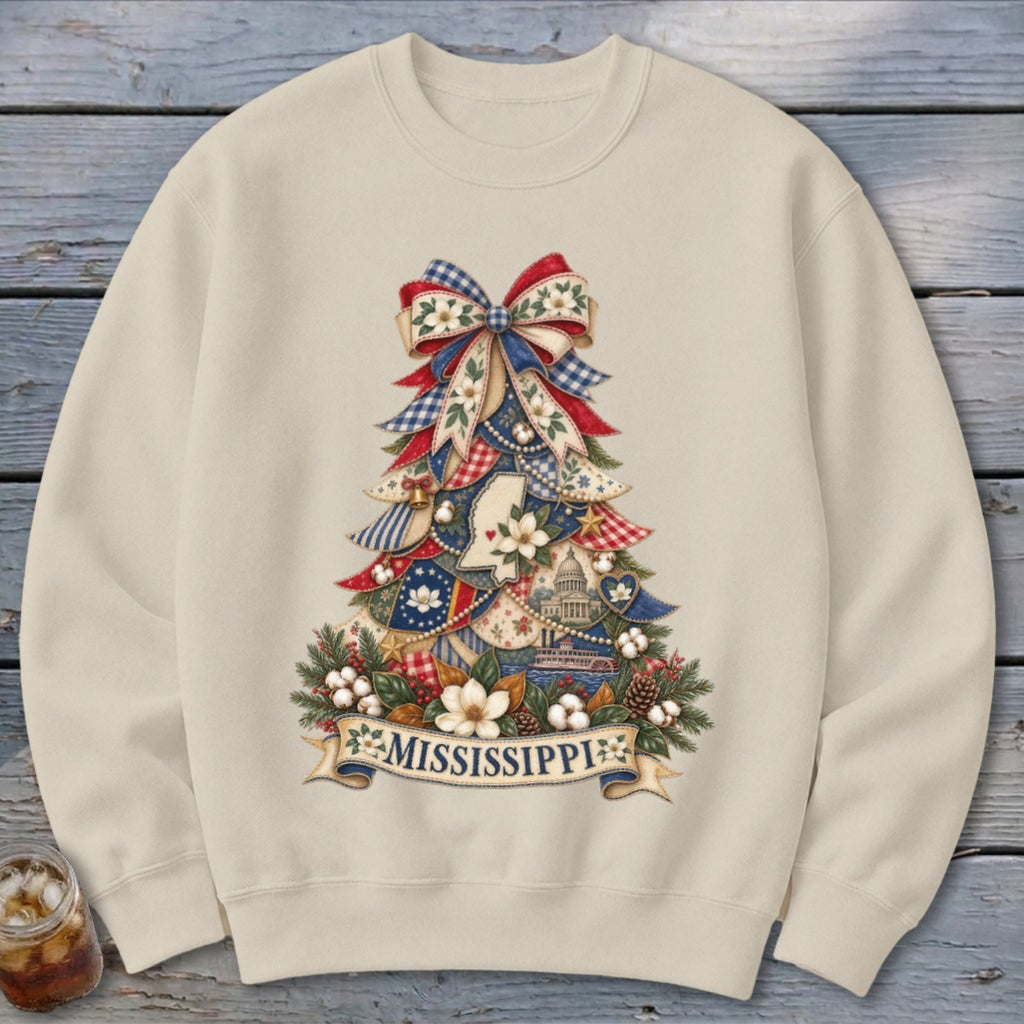Mississippi Faux Patchwork Christmas Tree Sweatshirt