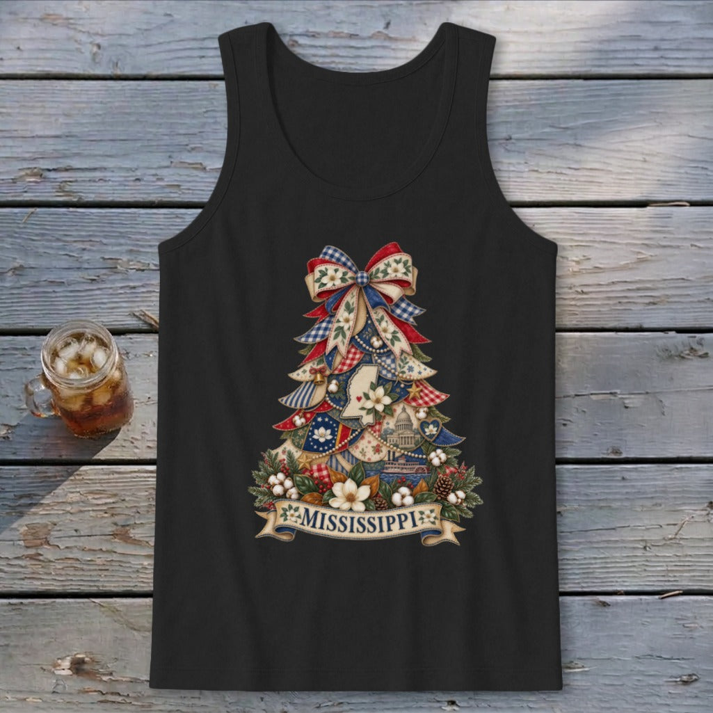 Mississippi Faux Patchwork Christmas Tree Tank Top