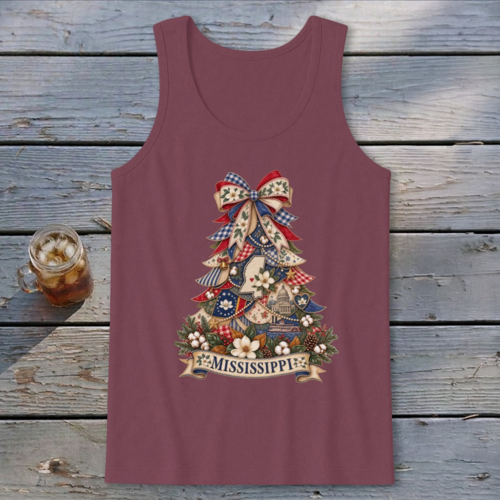 Mississippi Faux Patchwork Christmas Tree Tank Top