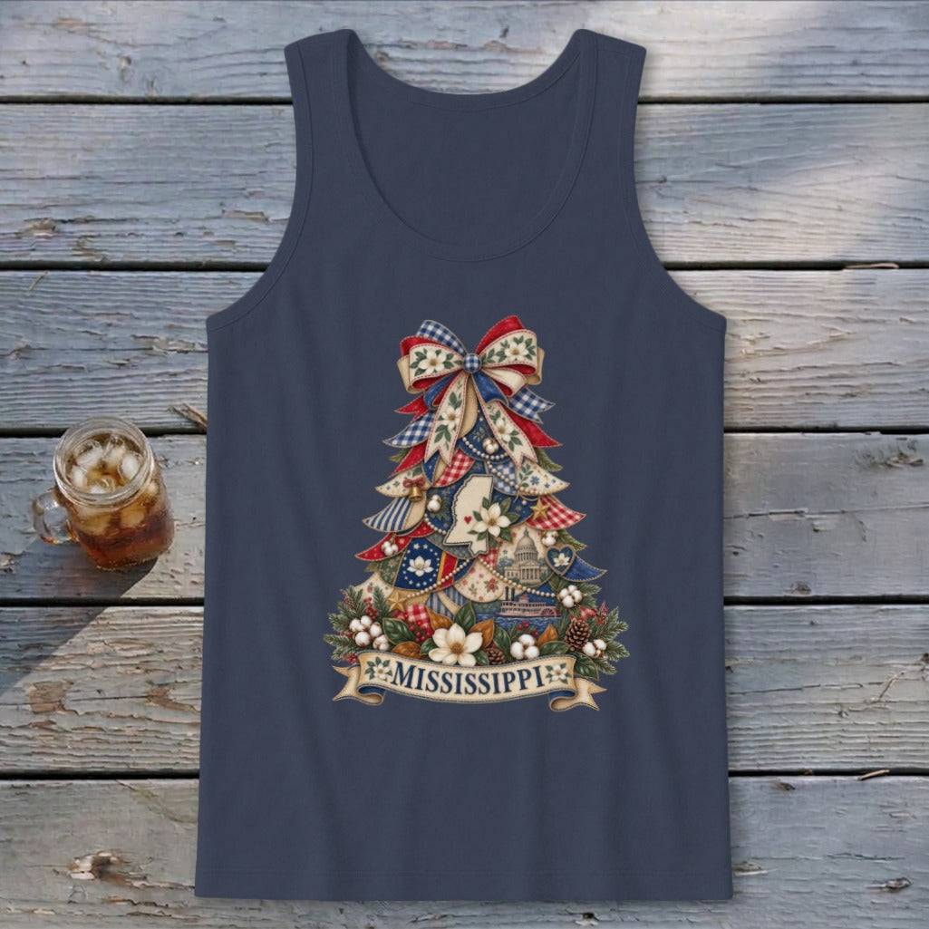 Mississippi Faux Patchwork Christmas Tree Tank Top