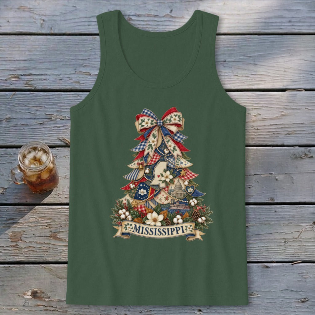 Mississippi Faux Patchwork Christmas Tree Tank Top