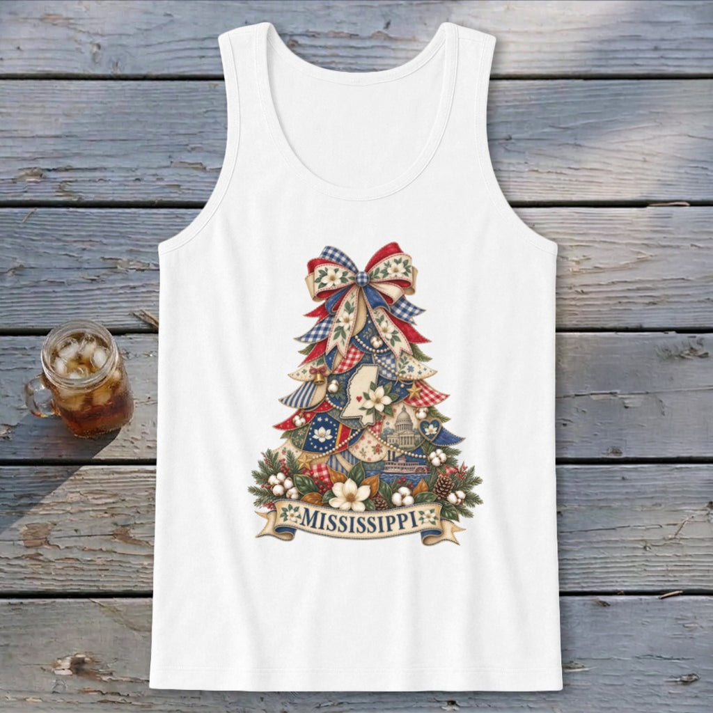 Mississippi Faux Patchwork Christmas Tree Tank Top