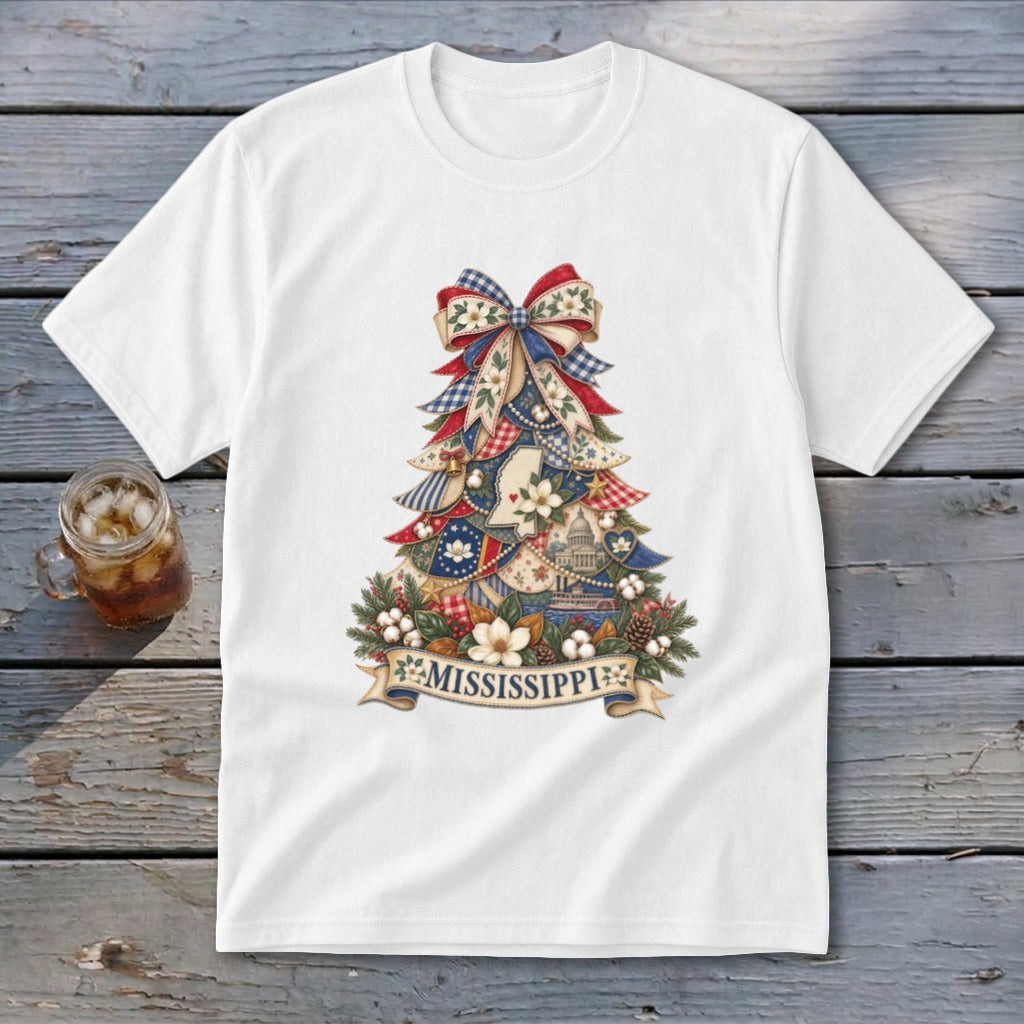 Mississippi Faux Patchwork Christmas Tree Youth Tee