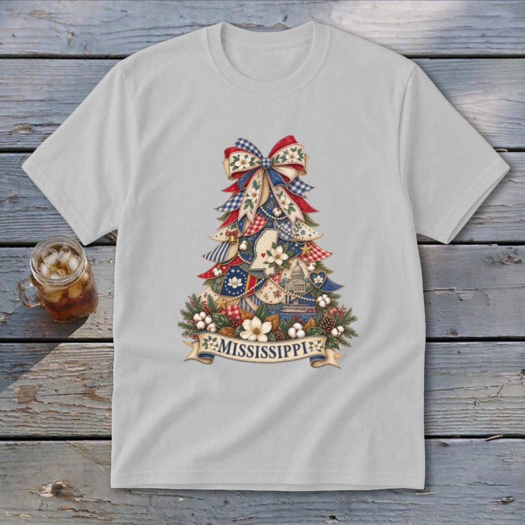 Mississippi Faux Patchwork Christmas Tree Youth Tee