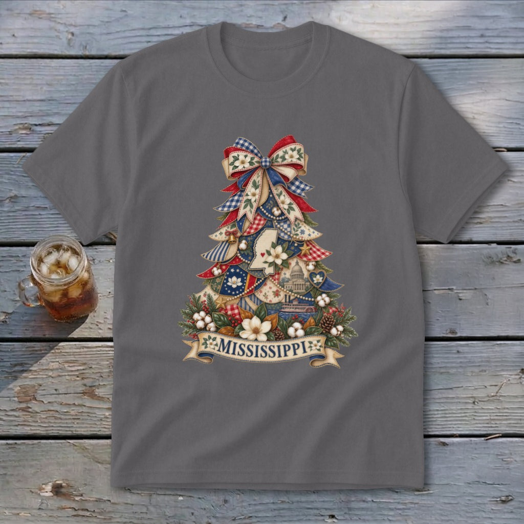 Mississippi Faux Patchwork Christmas Tree Youth Tee