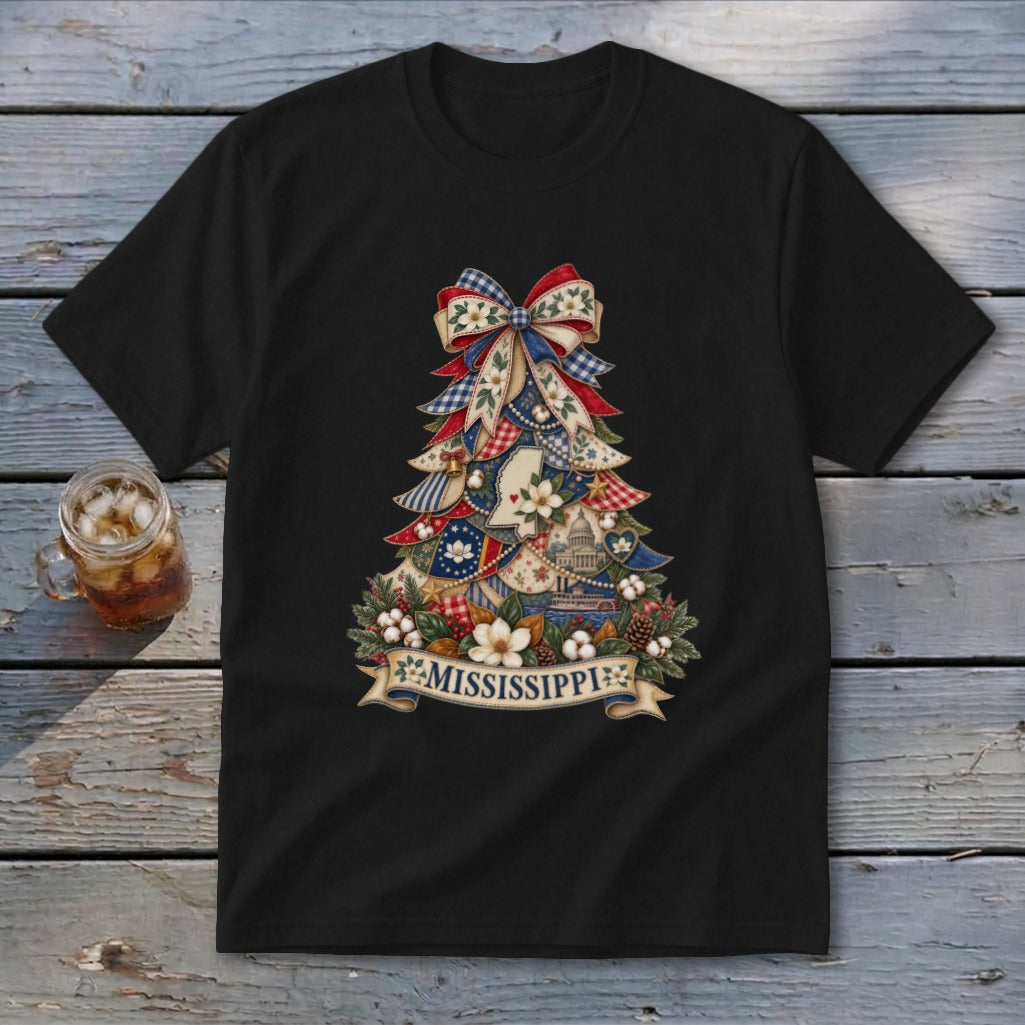 Mississippi Faux Patchwork Christmas Tree Youth Tee