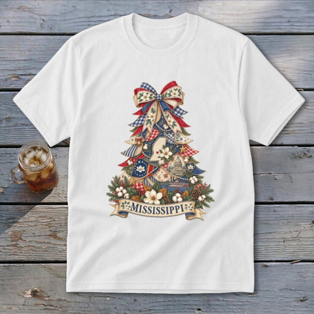 Mississippi Faux Patchwork Christmas Tree Youth Tee