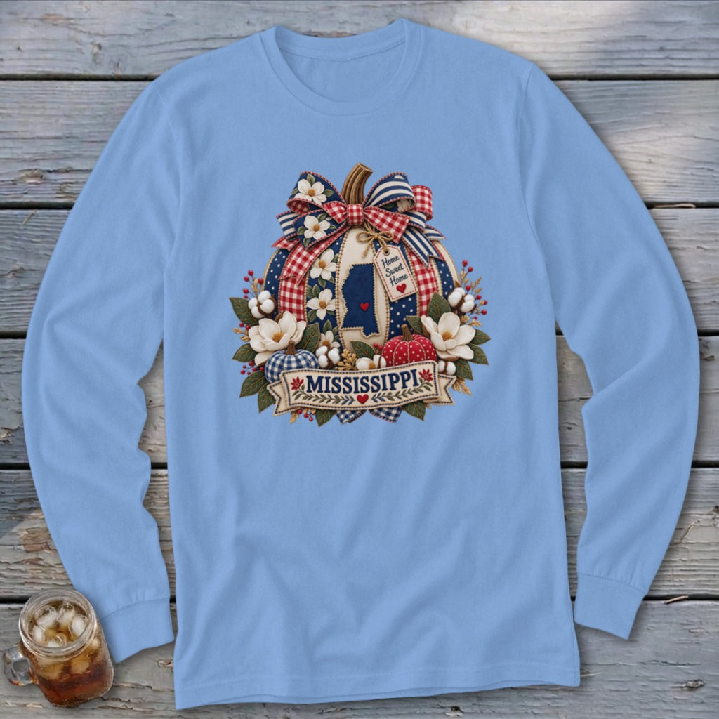 Mississippi Faux Patchwork Pumpkin Long Sleeve Tee