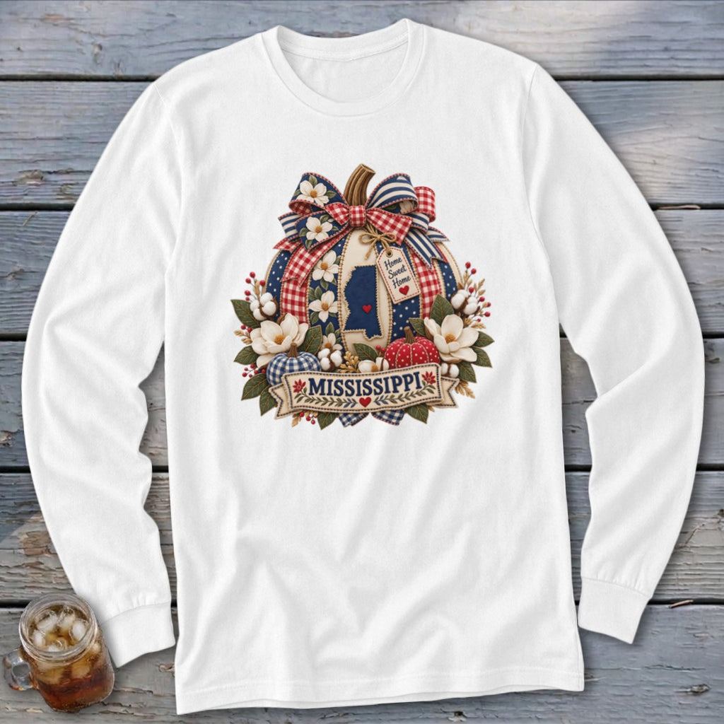 Mississippi Faux Patchwork Pumpkin Long Sleeve Tee