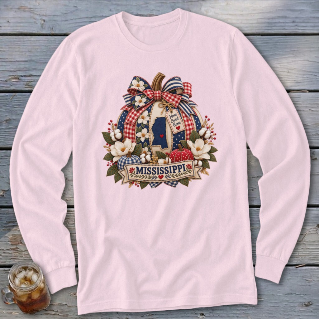 Mississippi Faux Patchwork Pumpkin Long Sleeve Tee