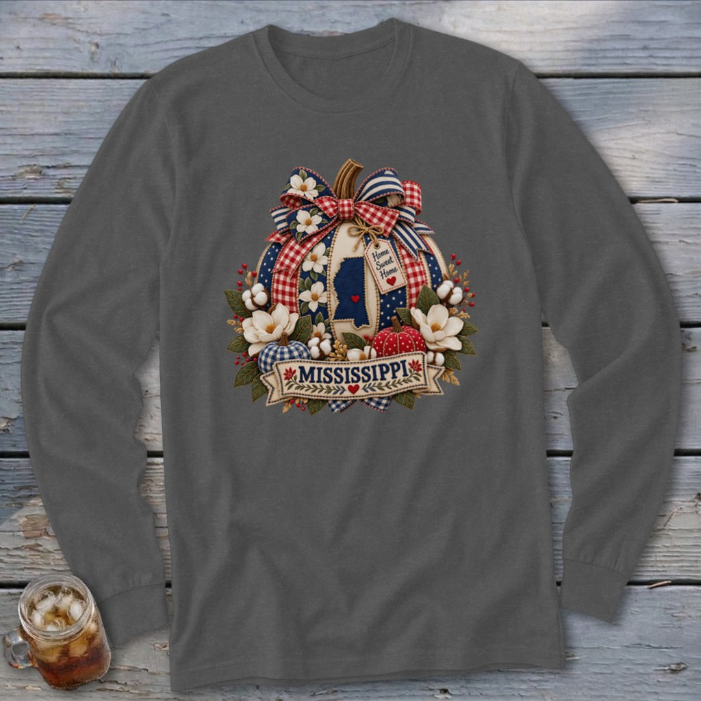 Mississippi Faux Patchwork Pumpkin Long Sleeve Tee
