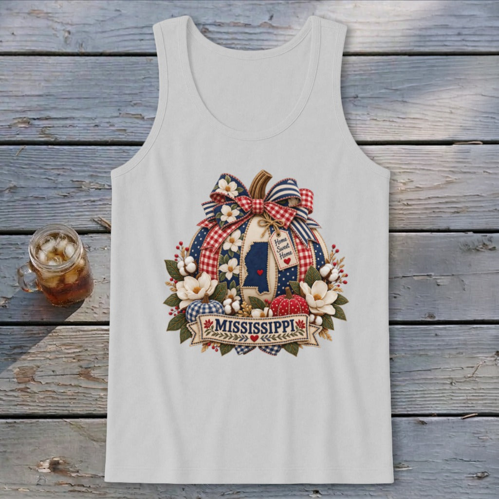Mississippi Faux Patchwork Pumpkin Tank Top