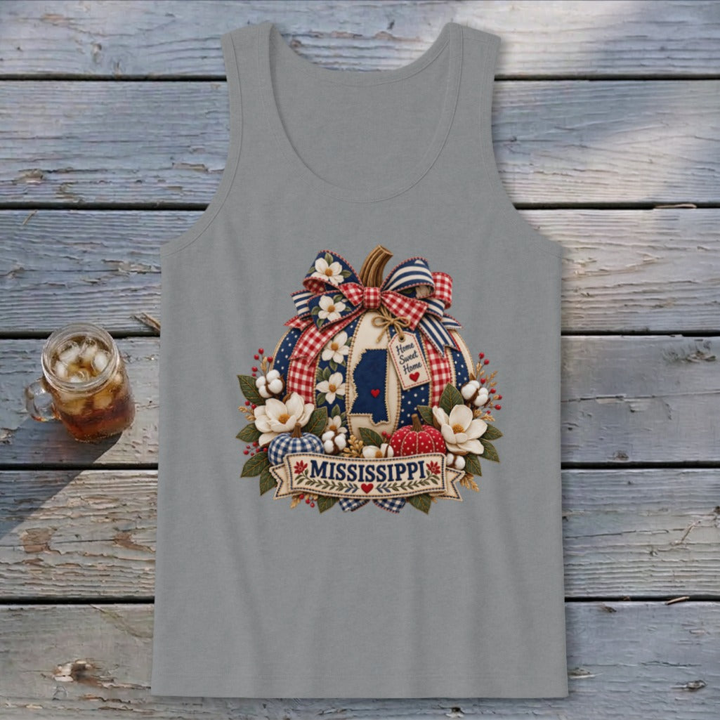 Mississippi Faux Patchwork Pumpkin Tank Top